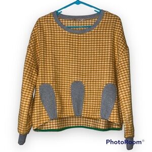 Elf Sack XXL women’s houndstooth high low round neck whimsical ray bunny ears